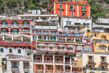 Fototapeta na wymiar Colourful houses in Positano city, Italy