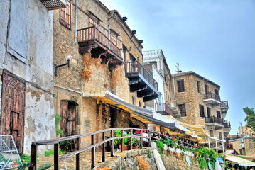 Fototapeta na wymiar Old Houses of Kyrenia Harbour in on the northern coast of Cyprus