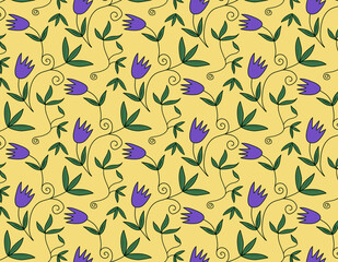 Vintage Beautiful and trendy Seamless Pattern flowers, Isolated on summer yellow color. Botanical Decoration Texture.