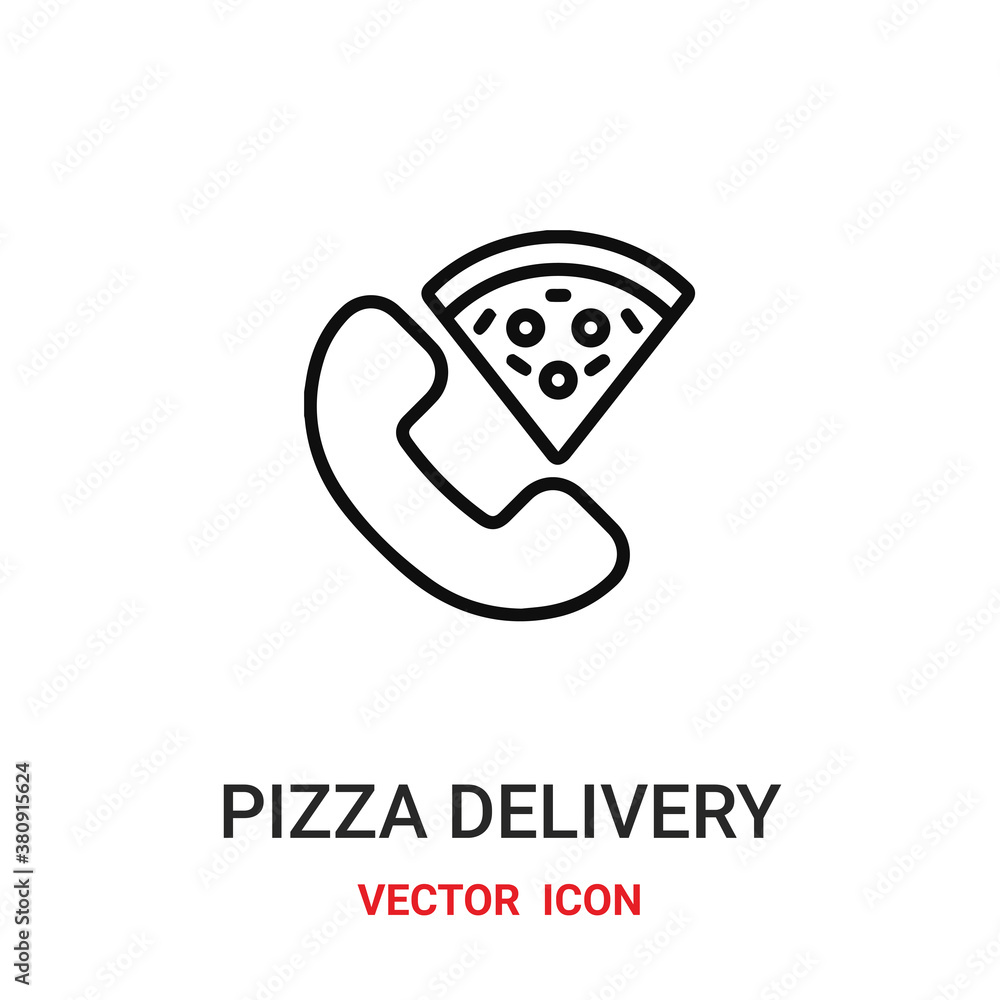 Poster pizza delivery icon vector symbol. pizza call symbol icon vector for your design. modern outline ico