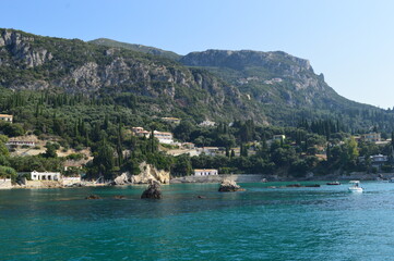 The stunning turquoise waters in the Ionian Sea around Corfu, Greece