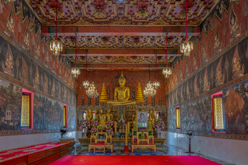 Fototapeta na wymiar Ayutthaya / Thailand / August 8, 2020 : Wat Suwandararam Ratchaworawihan, Built in the ending phase of Ayutthaya Era by the father of King Rama I (before his succession to the throne).