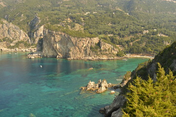 The stunning turquoise waters in the Ionian Sea around Corfu, Greece