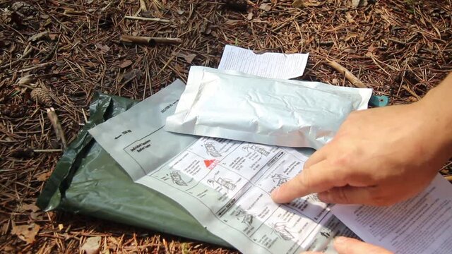 The Lithuanian Military Meal Ready-To-Eat (MRE). Reading the manual