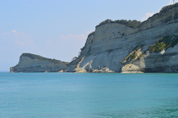 Fototapeta premium The beautiful turquoise ocean in the Ionian Sea surrounding the island of Corfu, Greece