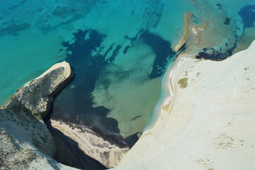 The beautiful turquoise ocean in the Ionian Sea surrounding the island of Corfu, Greece