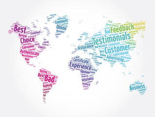 Plakat Testimonials word cloud in shape of world map, concept background