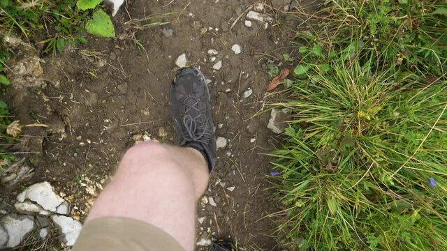 hiking pov in ultra slow motion swiss mountain