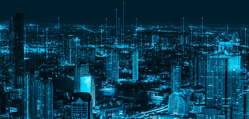 The modern creative communication and internet network connect in smart city . Concept of 5G...