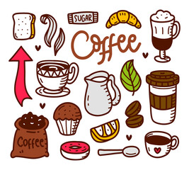 collection set of hand doodle coffee element