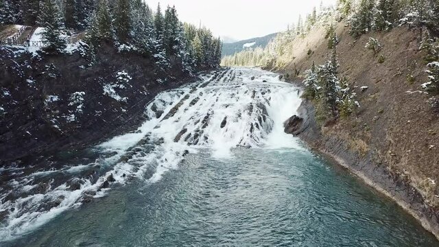 Drone shot of a river in early winter