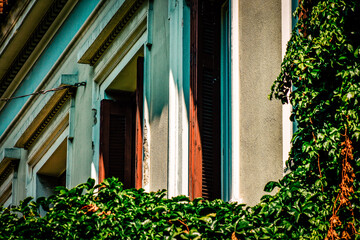 View of the facade of an old house in Greece
