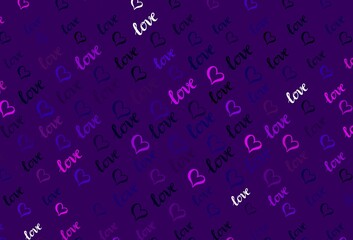 Dark Purple vector background with Shining hearts.