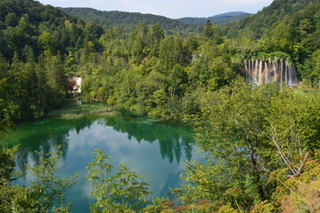 The beautiful turquoise waters of the Plitvice Lakes National Park in Croatia