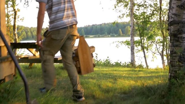 Carrying firewood to sauna (stabilized)