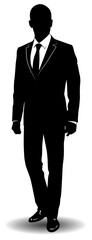 Black and white silhouette of a man in a business suit