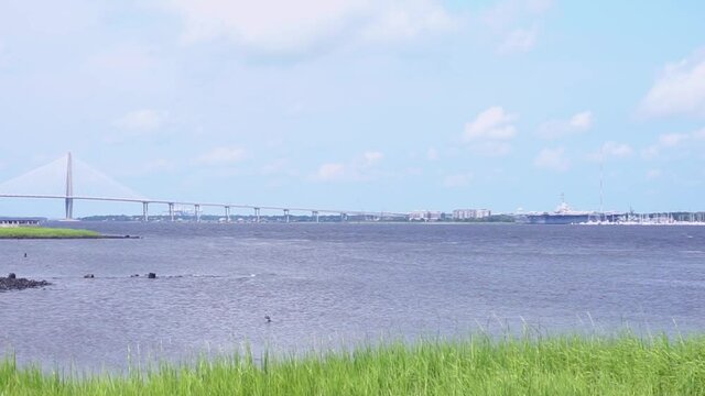A right to left pan of Charleston harbor