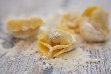 Fototapeta na wymiar tortellini pasta tradizionale italiana con uova e farina