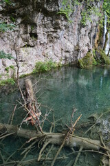 The turquoise waters from the stunning waterfalls in the Plitvice Lakes National Park in Croatia