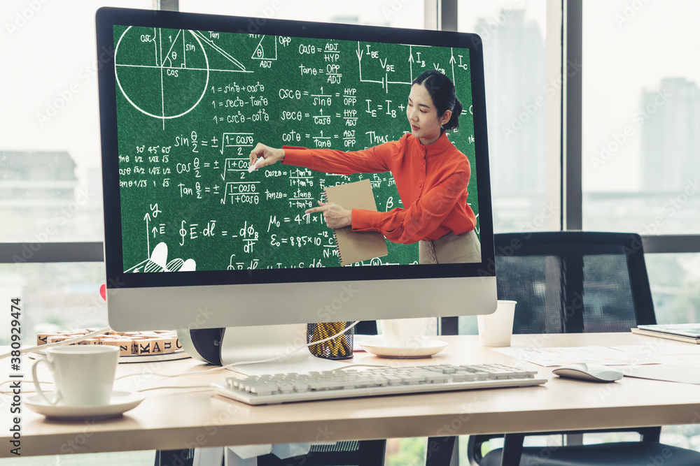 Poster e-learning and online education for student and university concept. video conference call technology