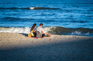 Zatoka beach at evening time in September. Odessa region, Zatoka, Ukraine