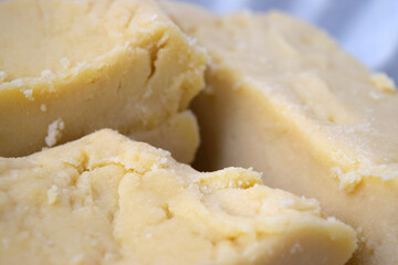 Close-up detail of some pieces of freshly handmade natural soap