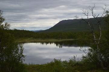 Sunset in Lapland around Kebnekaise mountain in Northern Sweden