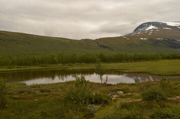 Sunset in Lapland around Kebnekaise mountain in Northern Sweden