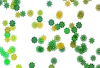 Light Green, Yellow vector pattern with christmas snowflakes.