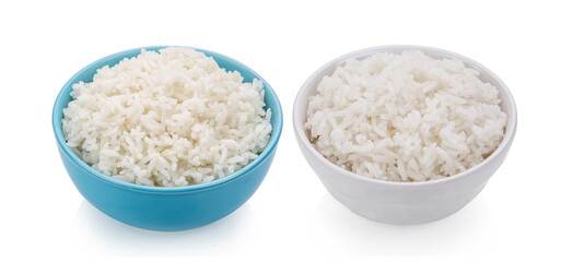 Rice in a bowl on white background