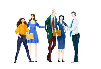 Obraz premium Digital illustration Group of business people talking and discussing the deal. Business concept