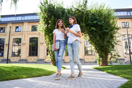 Girls in walking at the city park