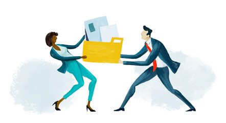 Digital illustration  business people fighting for the case, deal. Business concept