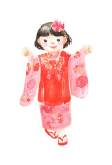 七五三で着物を着た女の子のイラスト