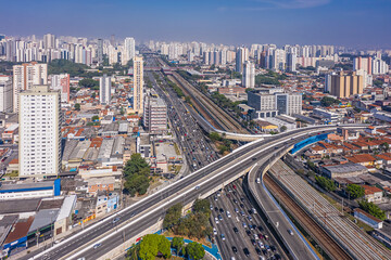 Aerial view of Avenida Radial Leste, in the eastern region of the city of Sao Paulo, Brazil - obrazy, fototapety, plakaty