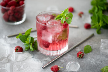 raspberry lemonade with fresh mint and ice