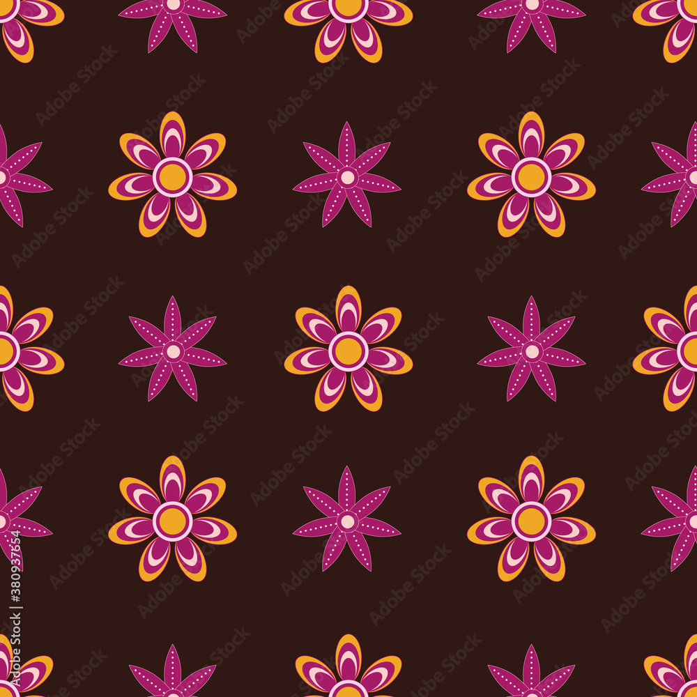 Poster colorful handdraw fantasy retro flowers repeat pattern print background