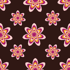 Fototapeta na wymiar Colorful handdraw fantasy retro flowers repeat pattern print background