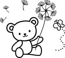 Cute bear with dandelion . Vector illustration