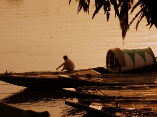 Kolkata Riverfront on the banks of Ganga or Hooghly River, photo taken around sunset time.