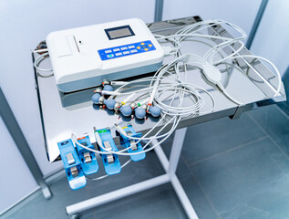 Vacuum sensors for recording ECG or ECG-cardiogram in doctor`s hands. Equipment for diagnostics of...