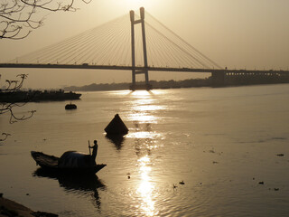 Kolkata Riverfront on the banks of Ganga or Hooghly River, photo taken around sunset time.