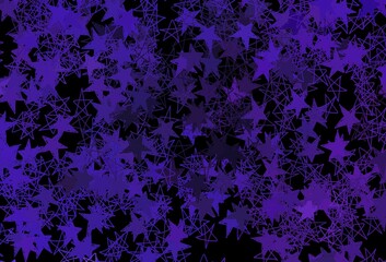 Dark Purple vector background with xmas snowflakes, stars.