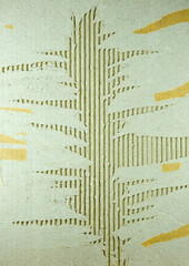 Brown package paper torn to reveal a white panel is patterned and patterned paper, which saw the inside.