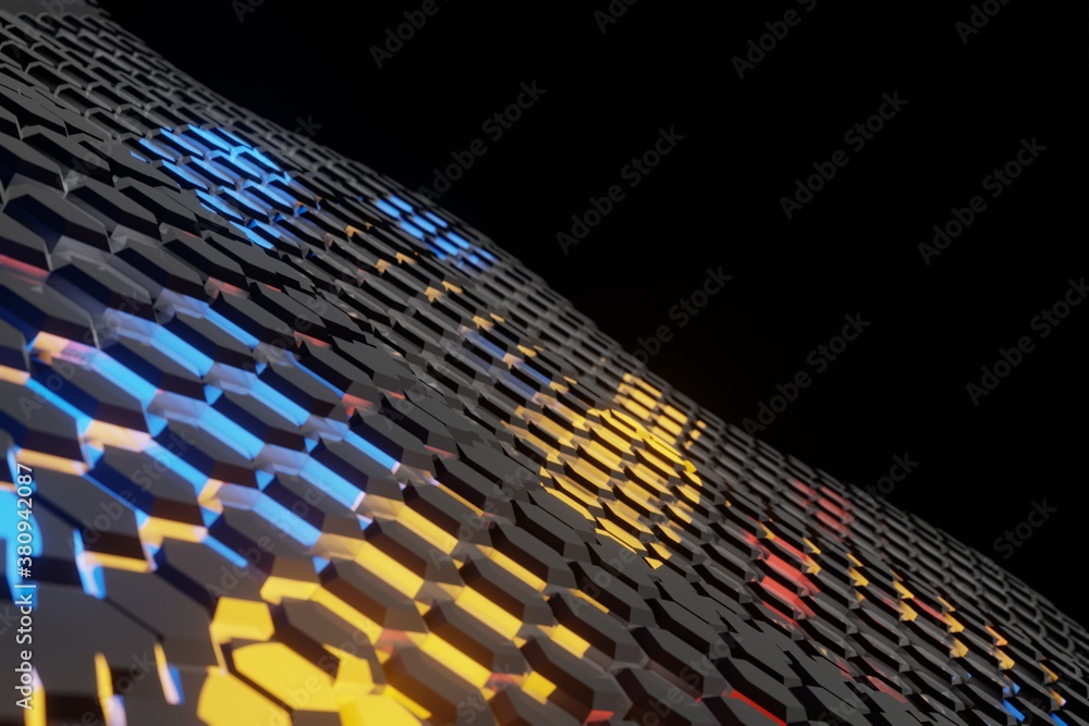 Poster abstract futuristic hexagons wave technology animation background 3d rendering