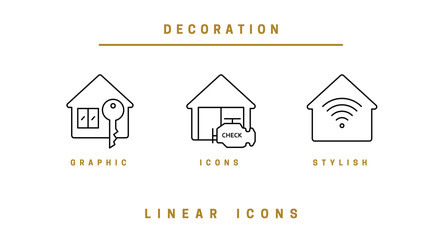 Set of outline vector icons construction and home repair kit for web design in simple linear style, isolated on white background