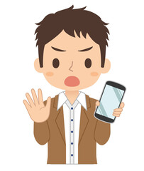 NOサインでスマホを持つ男性　イラスト