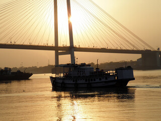 Kolkata Riverfront on the banks of Ganga or Hooghly River, photo taken around sunset time.