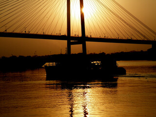 Kolkata Riverfront on the banks of Ganga or Hooghly River, photo taken around sunset time.