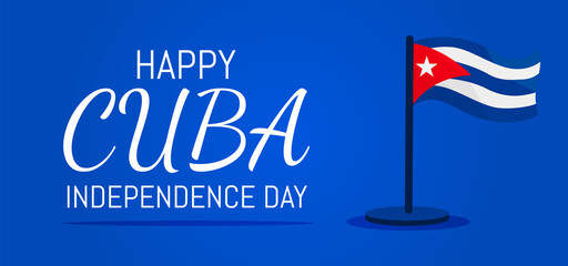 banner greeting cuba independence day with flag pole